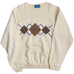 Notre Dame Golf VTG Crew Neck Sweatshirt Diamond Pattern Cream Brown XL Cotton